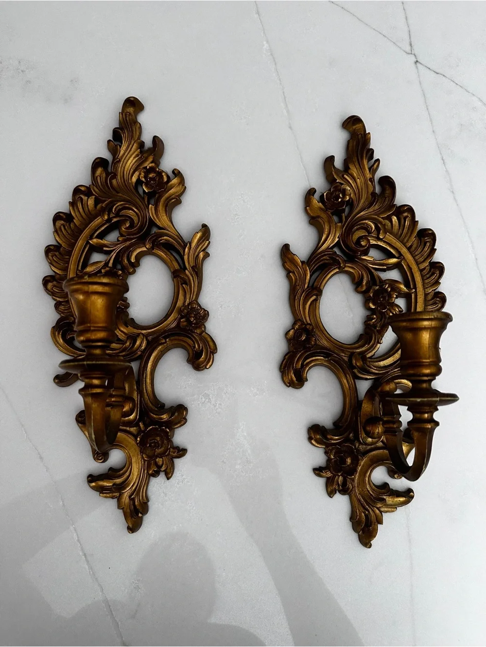 Vintage Ornate Gold Syroco Wall Sconces Hollywood Regency Wall Decor